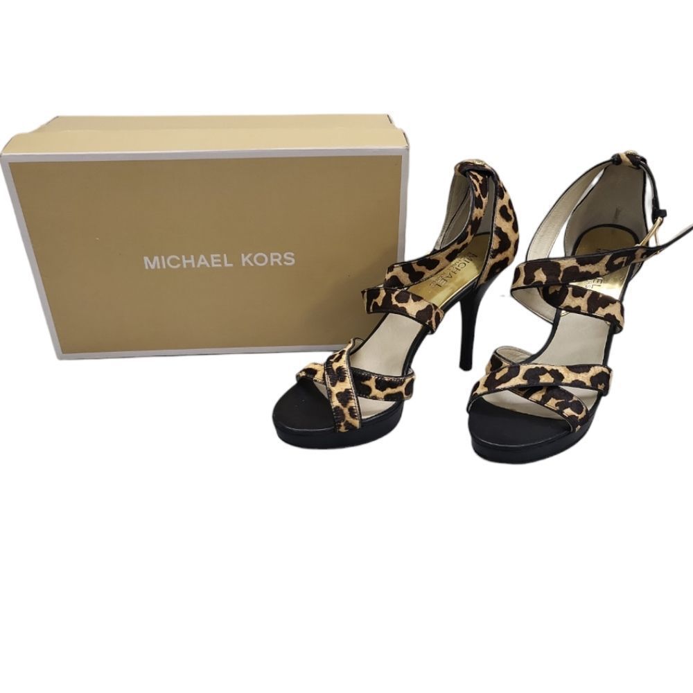 MICHALE KORS MK Cheetah Print Calf Fur Heels Sandal Size 8 - Picture 9 of 9